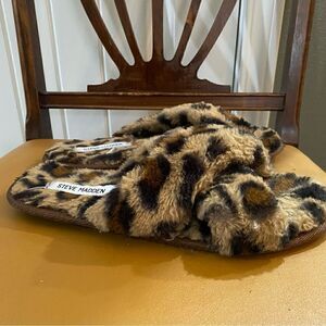 Steve Madden Faux Fur Leopard Criss Cross Slipper Slides